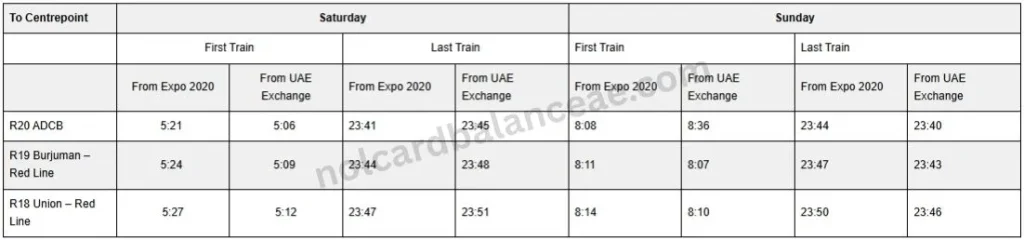 Red Line weekend Timings for Bur Dubai Metro Station (From Expo towards Centrepoint)